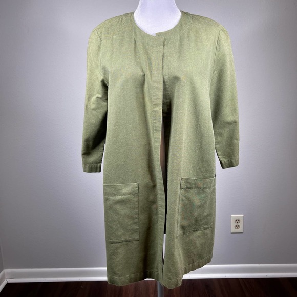 EILEEN FISHER COLLARLESS ORGANIC COTTON JACKET ARMY GREEN Size Medium - Picture 2 of 8